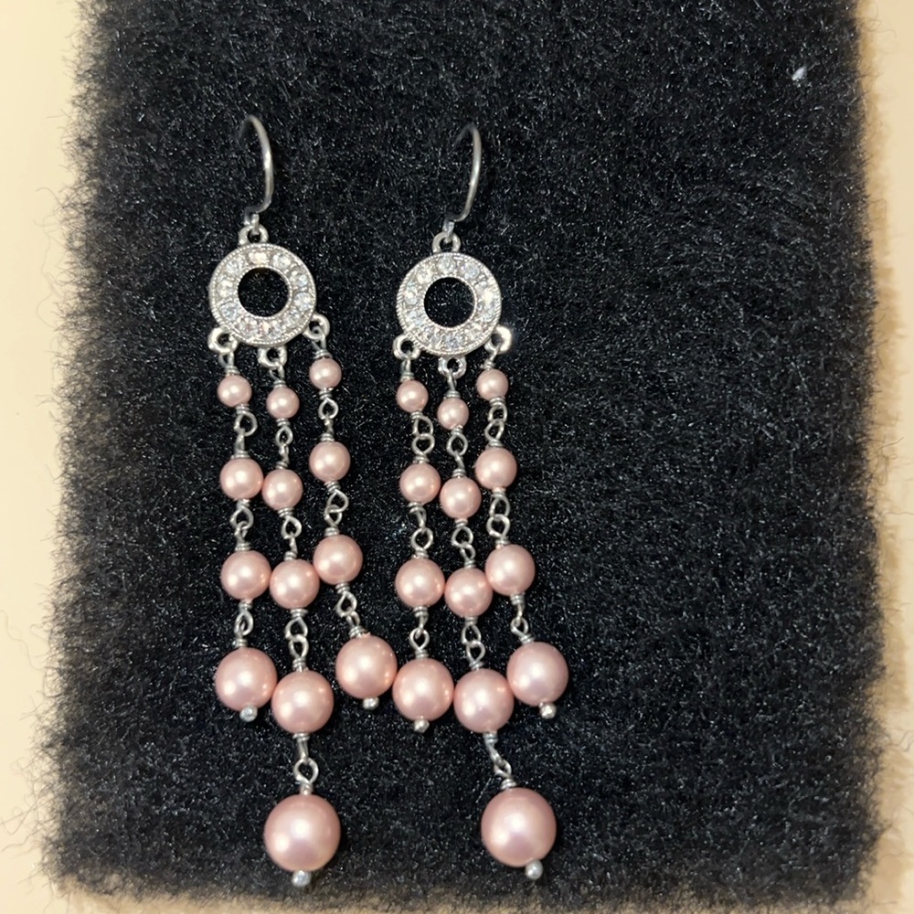 Gorgeous Nadri chandelier pink pearl earrings